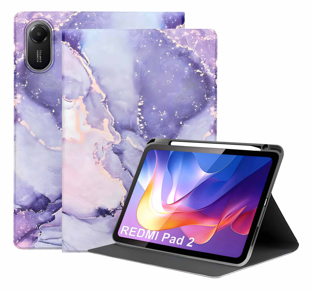 ProElite Book Cover Case for Xiaomi Redmi Pad 2 11 inch Cover, Smart flip case Book Cover for Xiaomi Redmi Pad 2 11 inch Tablet with Pen Holder [Support Auto Sleep Wake Feature], Marble Purple