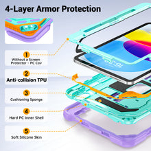 Load image into Gallery viewer, ProElite Rugged Back case for Apple iPad (A16) 11th/10th Gen Shockproof Protective Cover with Stand, Built-in Pencil Holder, Adjustable Shoulder Strap, Mint Purple
