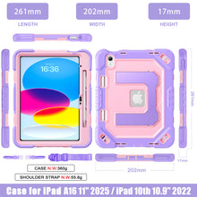 Load image into Gallery viewer, ProElite Rugged Back case for Apple iPad (A16) 11th/10th Gen Shockproof Protective Cover with Stand, Built-in Pencil Holder, Adjustable Shoulder Strap, Rose Purple

