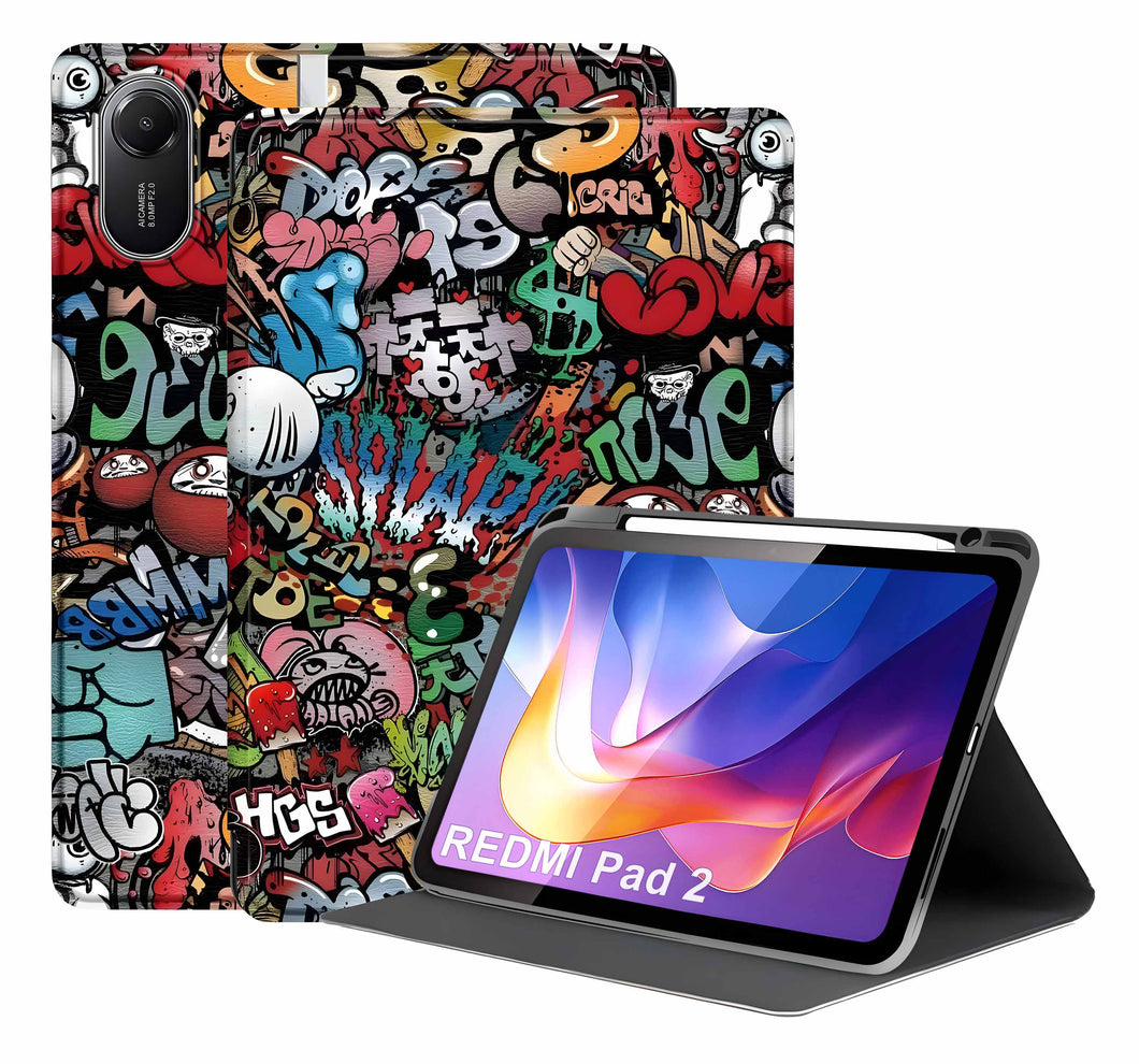 ProElite Book Cover Case for Xiaomi Redmi Pad 2 11 inch Cover, Smart flip case Book Cover for Xiaomi Redmi Pad 2 11 inch Tablet with Pen Holder [Support Auto Sleep Wake Feature], Hippy