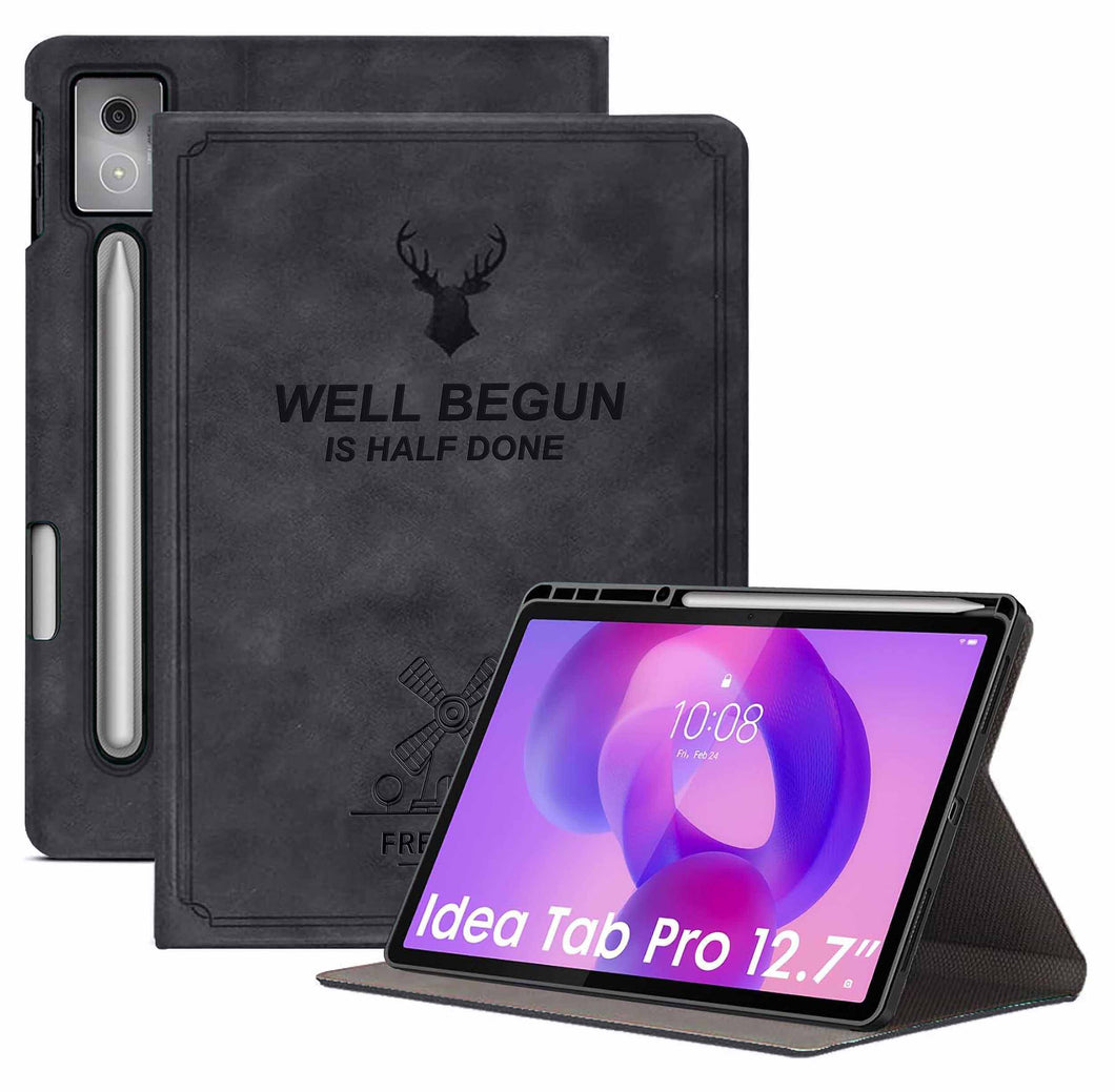 ProElite Cover for Lenovo Idea Tab Pro 12.7 inch 2025 Case Cover, Deer Smart Flip Case Cover for Lenovo Idea Tab Pro 12.7 inch Tablet with Holder, Black