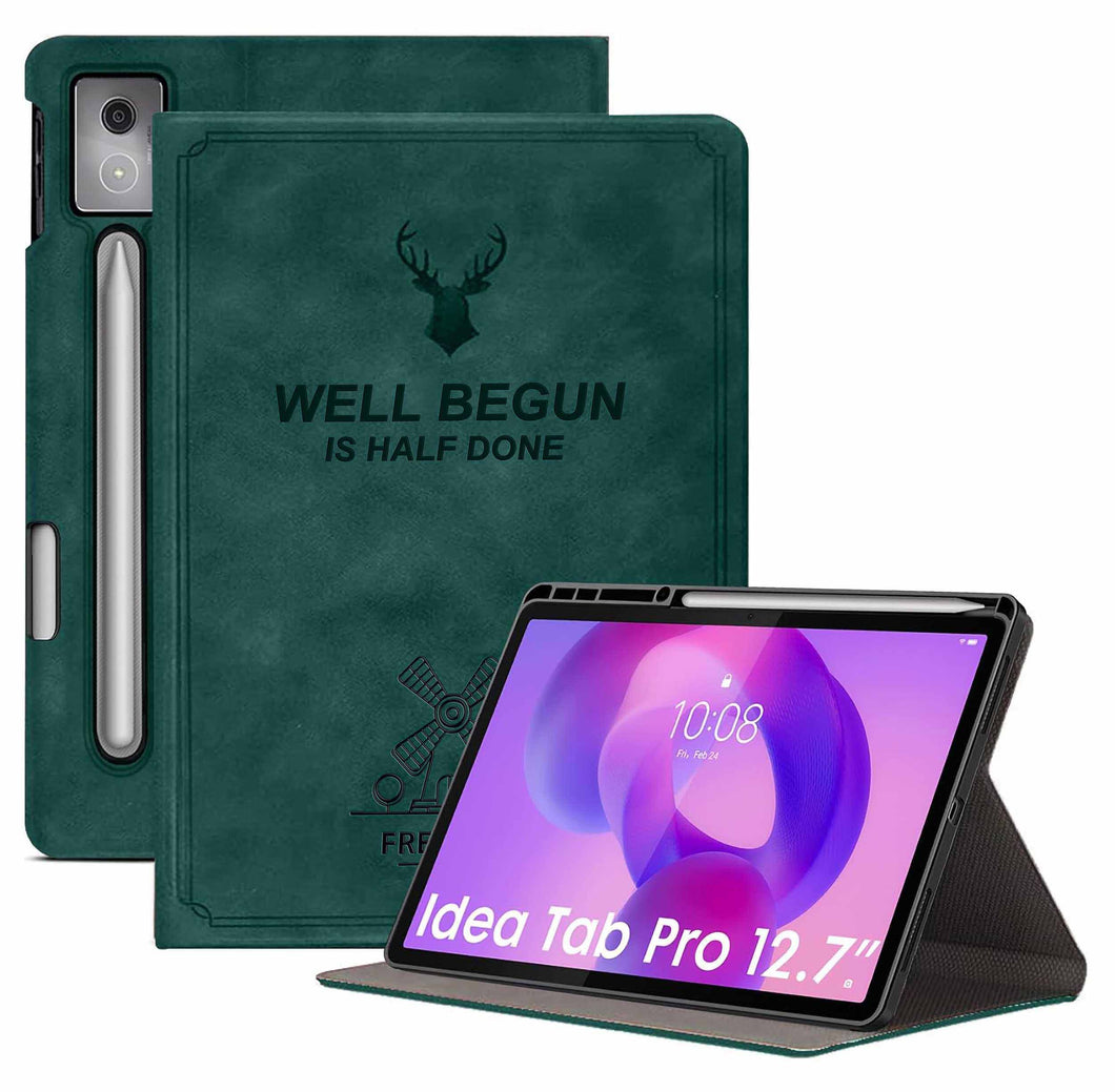 ProElite Cover for Lenovo Idea Tab Pro 12.7 inch 2025 Case Cover, Deer Smart Flip Case Cover for Lenovo Idea Tab Pro 12.7 inch Tablet with Pen Holder, Dark Green