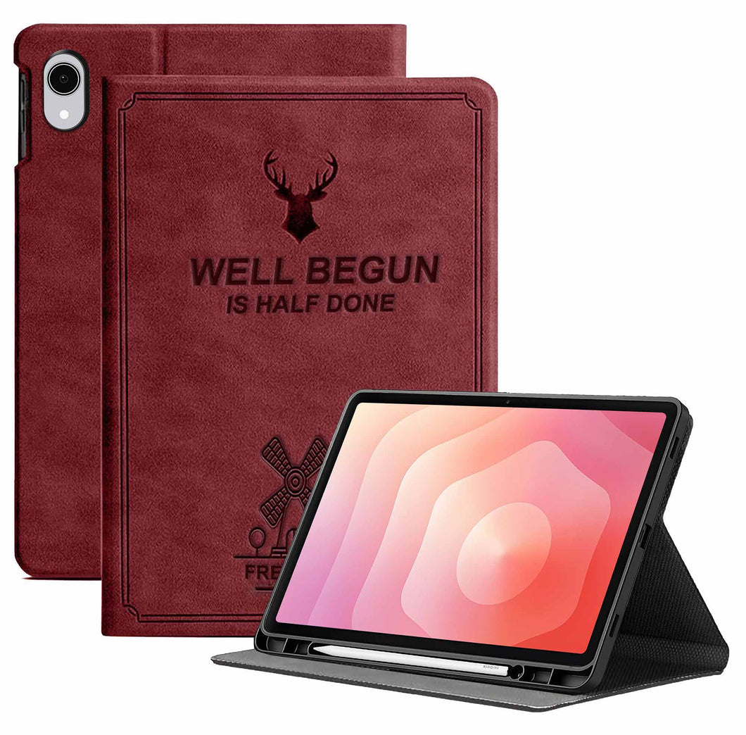 ProElite Case Cover for Samsung Galaxy Tab S11 11 inch Case, Deer Flip case Cover for Samsung Galaxy Tab S11 11 inch Case with Pen Holder [Auto Sleep Wake Feature], Wine Red