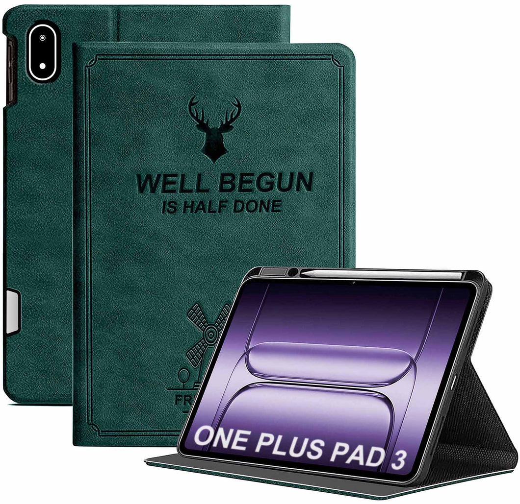 ProElite Case Cover for OnePlus Pad 3 13.2 inch 2025 Case, Deer Flip case Cover for OnePlus Pad 3 13.2 inch 2025 Case with Pen Holder, Dark Green