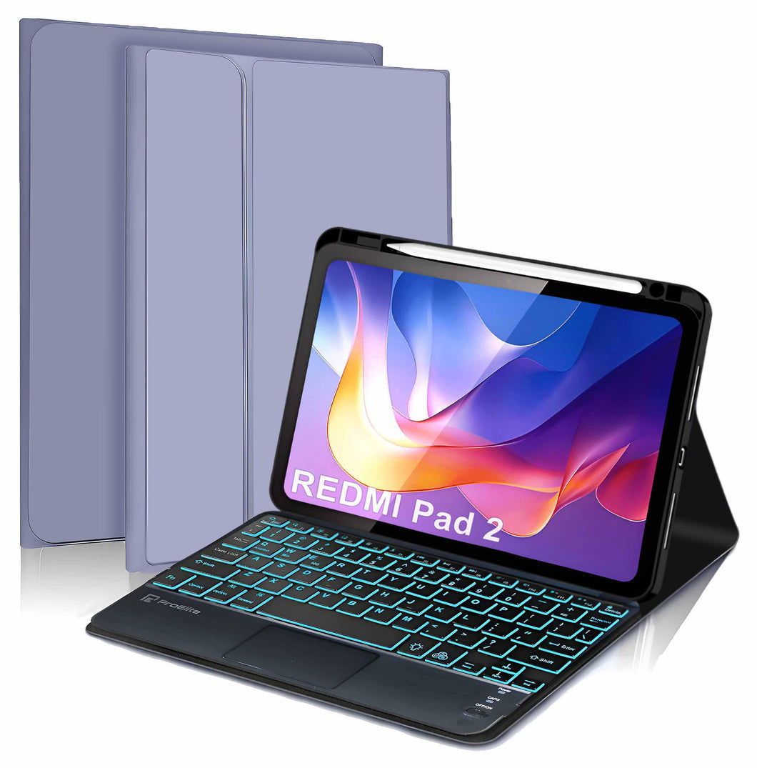 ProElite TouchPad Keyboard case for Xiaomi Redmi Pad 2 11 inch, Magnetic Detachable Wireless Bluetooth TouchPad Keyboard Built-in 7-Colors Backlit with Pen Holder, Lavender