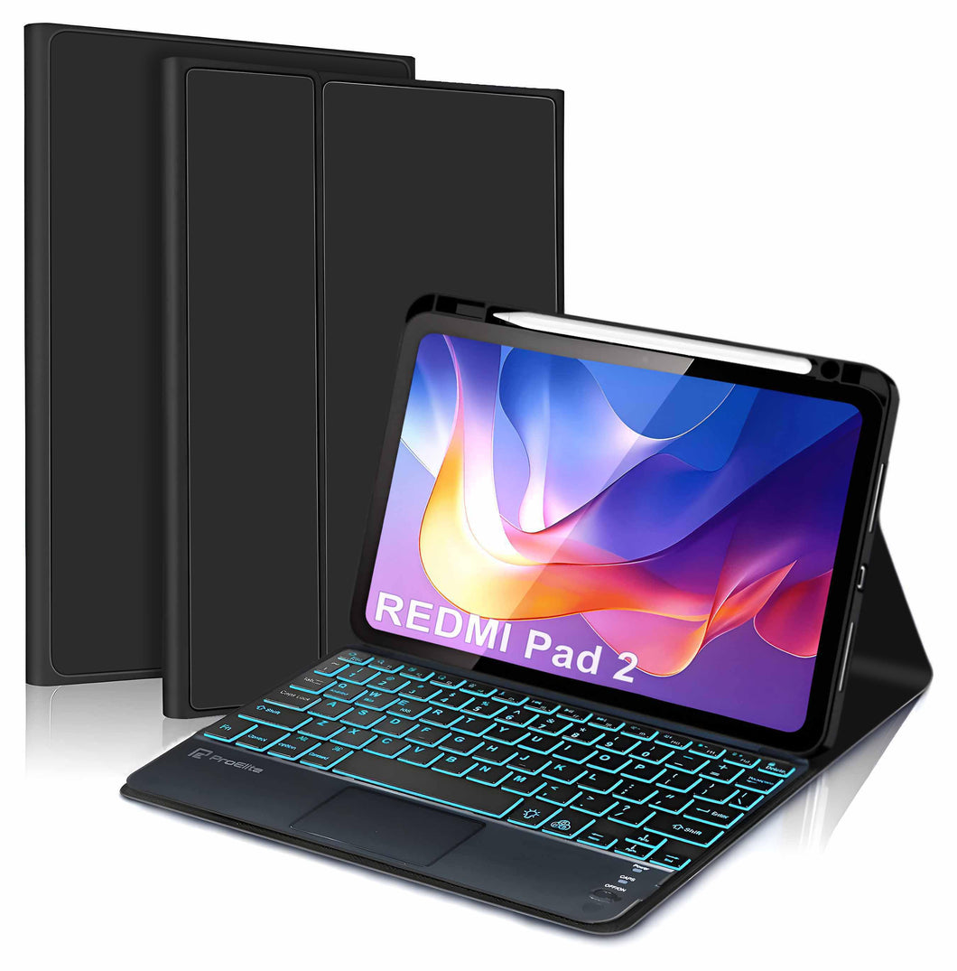 ProElite TouchPad Keyboard case for Xiaomi Redmi Pad 2 11 inch, Magnetic Detachable Wireless Bluetooth TouchPad Keyboard Built-in 7-Colors Backlit with Pen Holder, Black