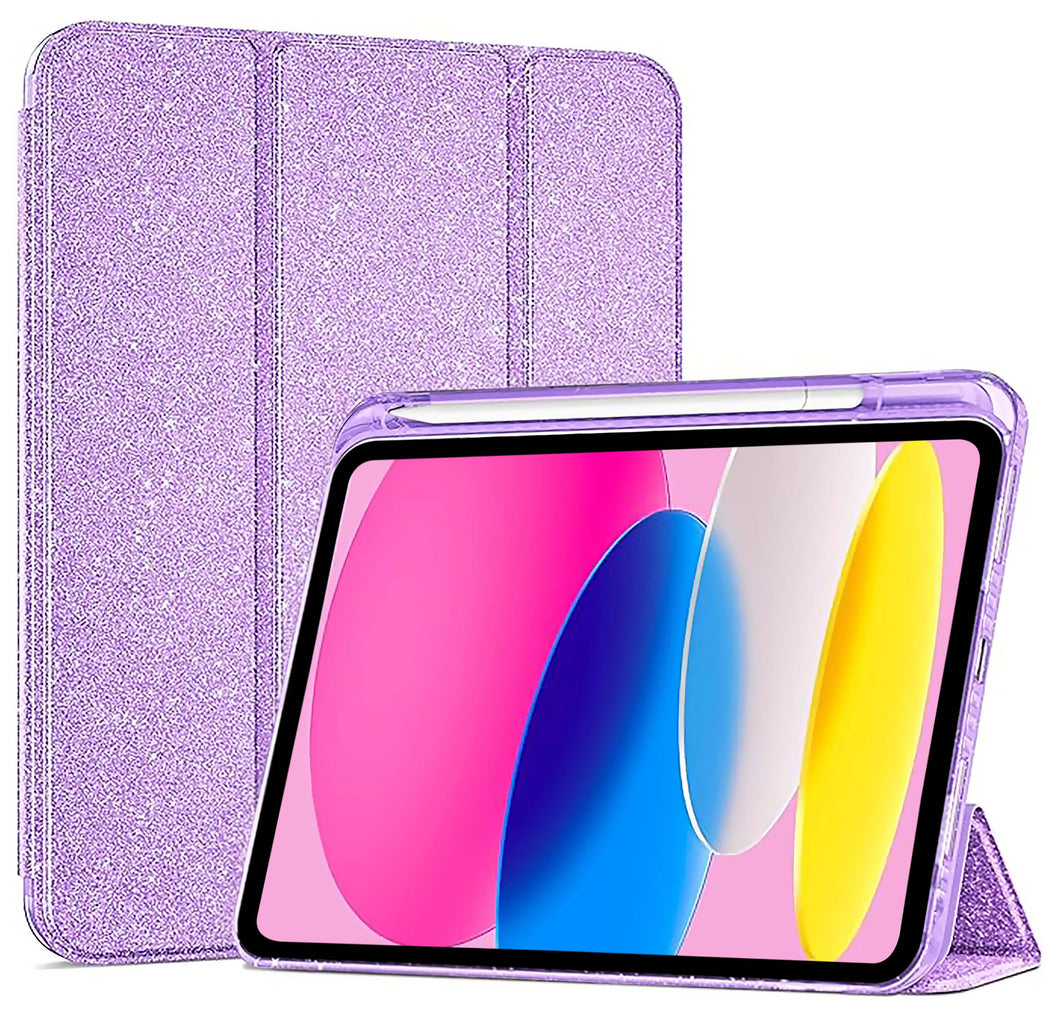 ProElite Case Cover for Apple iPad (A16) 11th/10th Generation (2025/2022), Transparent case cover with pencil holder for iPad 11th/10th Gen 2025/2022, Glittering Purple