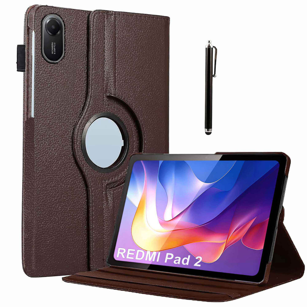 ProElite Cover for Xiaomi Redmi Pad 2 11 inch Case Cover, 360 Rotatable Smart Flip Case Cover for Xiaomi Redmi Pad 2 11 inch Tablet with Stylus Pen, Brown