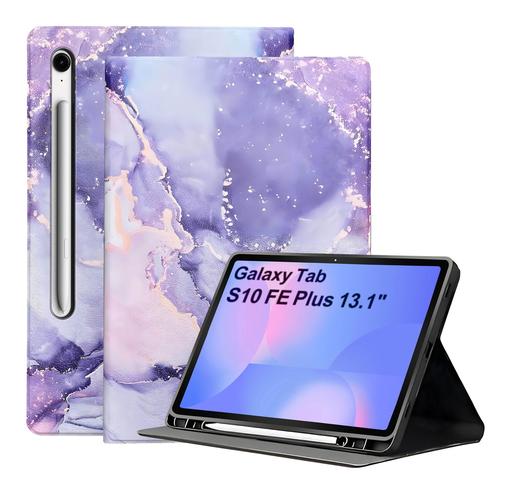 ProElite Book Cover Case for Samsung Galaxy Tab S10 FE Plus 13.1 inch Cover, Smart flip case Book Cover for Samsung Galaxy Tab S10 FE Plus 13.1 inch Cover with Pen Holder, Marble Purple