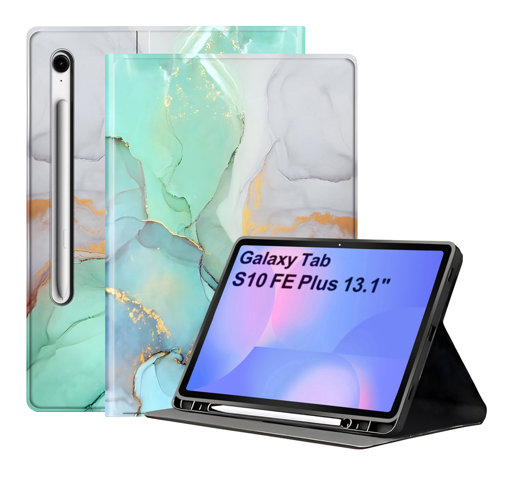 ProElite Book Cover Case for Samsung Galaxy Tab S10 FE Plus 13.1 inch Cover, Smart flip case Book Cover for Samsung Galaxy Tab S10 FE Plus 13.1 inch Cover with Pen holder, Marble Green