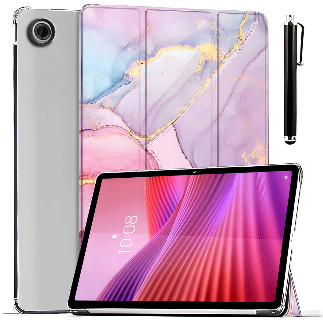 ProElite Case Cover for Lenovo Tab 10.1 inch 2025 Case, Smart Flip Case Cover for Lenovo Tab 10.1 inch 2025 Case Translucent Back with Stylus Pen [Auto Sleep Wake Feature], Marble Pink