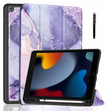 Load image into Gallery viewer, ProElite Smart Case for iPad 10.2 inch 2021 9th/8th/7th Gen [Auto Sleep/Wake Cover] [Pencil Holder] [Soft Flexible Case] Recoil Series - Marble Purple with Stylus Pen
