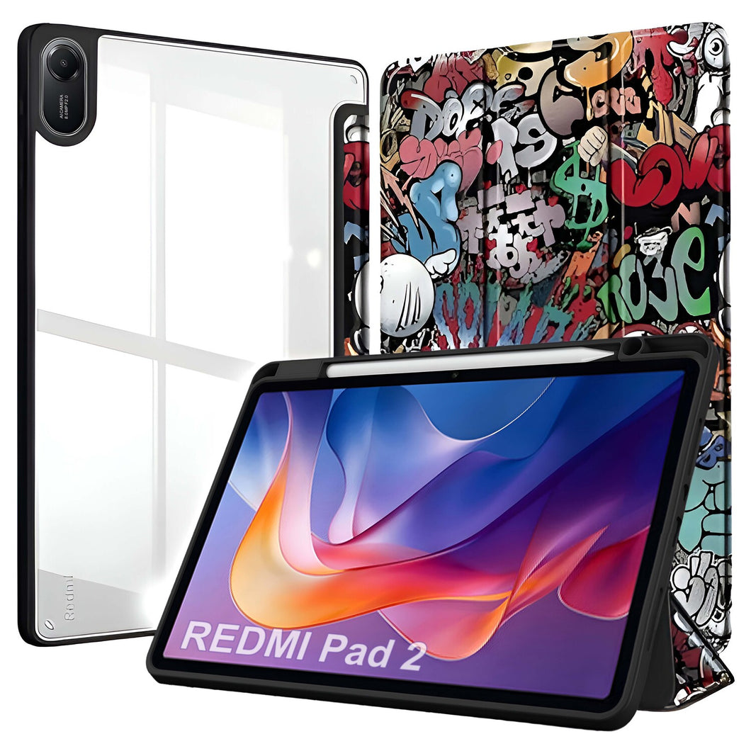 ProElite Case Cover for Xiaomi Redmi Pad 2 11 inch Cover, Transparent Flip Case for Xiaomi Redmi Pad 2 11 inch Case Cover with Pen Holder, Hippy