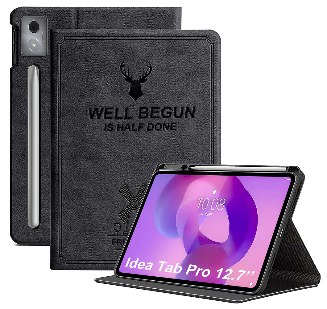 ProElite Cover for Lenovo Idea Tab Pro 12.7 inch 2025 Case Cover, Deer Smart Flip Case Cover for Lenovo Idea Tab Pro 12.7 inch Tablet with Holder, Black