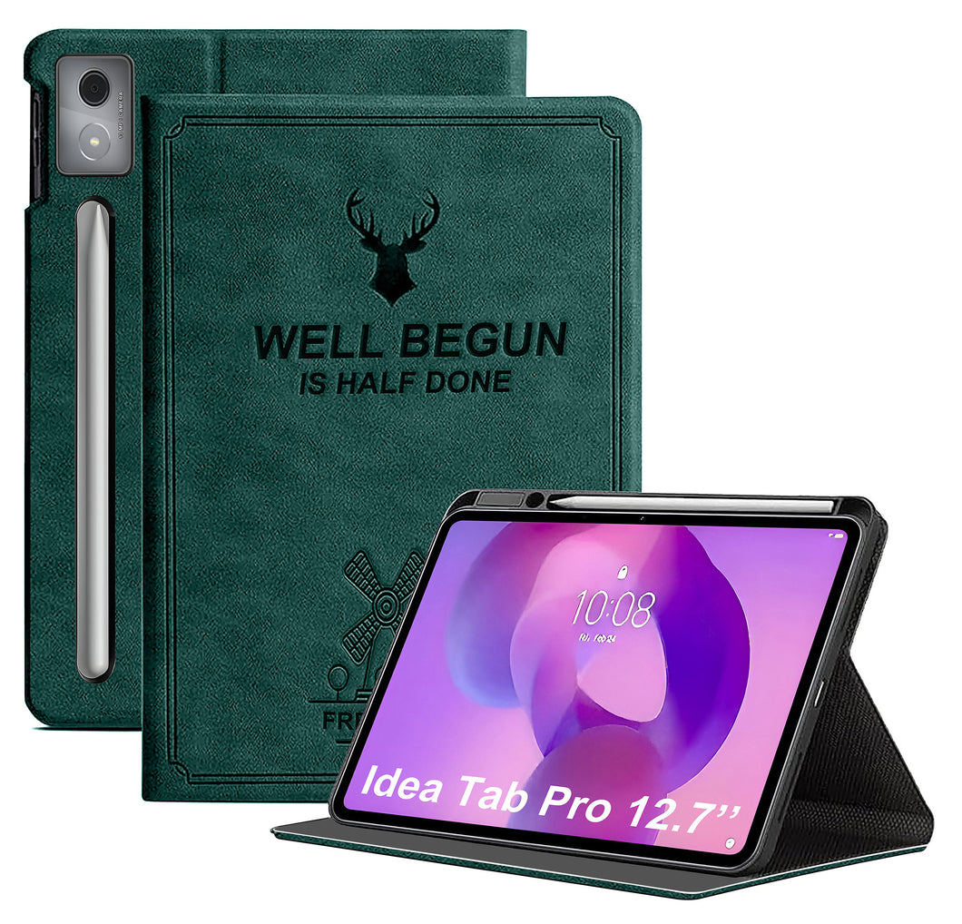 ProElite Cover for Lenovo Idea Tab Pro 12.7 inch 2025 Case Cover, Deer Smart Flip Case Cover for Lenovo Idea Tab Pro 12.7 inch Tablet with Pen Holder, Dark Green