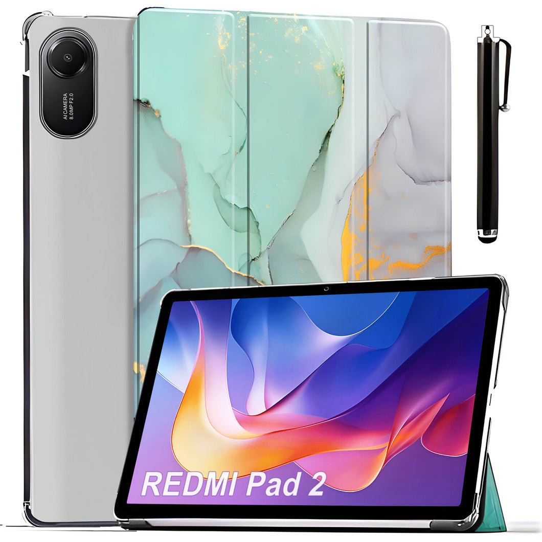 ProElite Case Cover for Xiaomi Redmi Pad 2 11 inch Cover, Smart Flip Case Cover for Xiaomi Redmi Pad 2 11 inch Translucent Back with Stylus Pen [Auto Sleep Wake Feature], Marble Green
