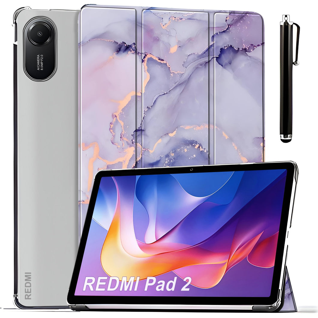 ProElite Case Cover for Xiaomi Redmi Pad 2 11 inch Cover, Smart Flip Case Cover for Xiaomi Redmi Pad 2 11 inch Translucent Back with Stylus Pen [Auto Sleep Wake Feature], Marble Purple