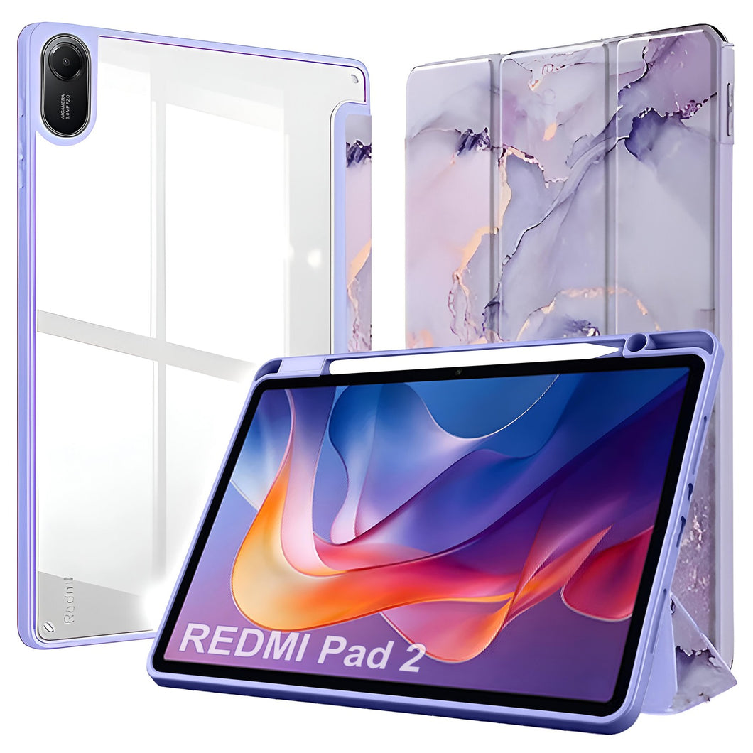 ProElite Case Cover for Xiaomi Redmi Pad 2 11 inch Cover, Transparent Flip Case for Xiaomi Redmi Pad 2 11 inch Case Cover with Pen Holder, Marble Purple