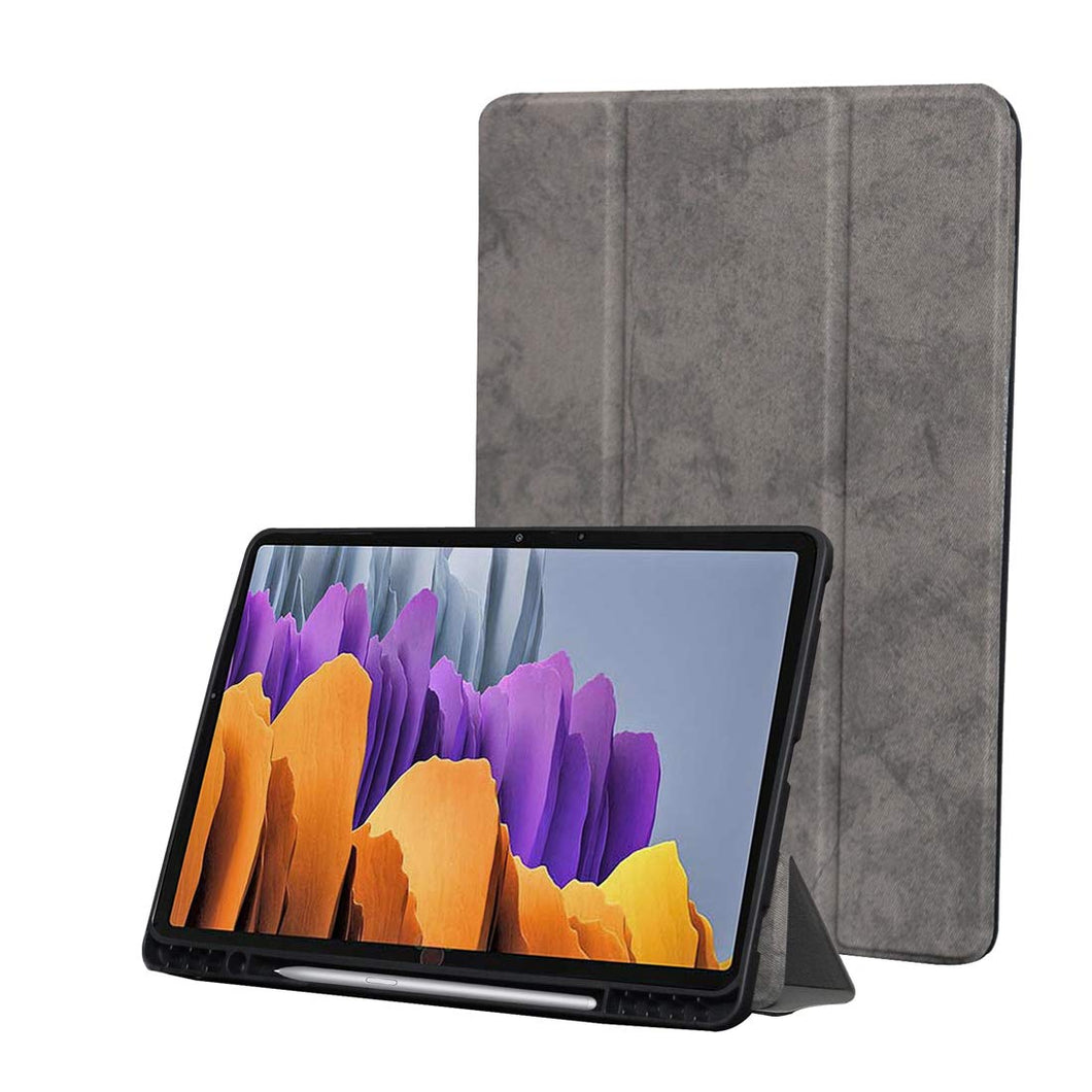 ProElite PU Smart Flip case Cover for Samsung Galaxy Tab S8 Plus/ S7 Plus 12.4 Inch SM-T970/T975/T976/X800/X806  with S Pen Holder , Grey