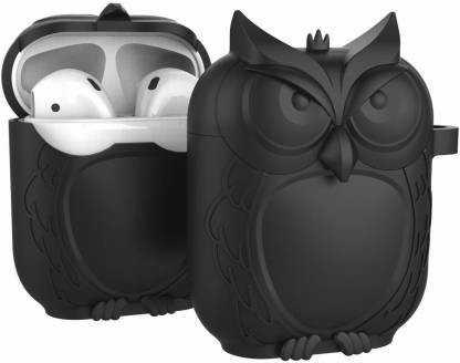 ProElite Owl Case Protective Cover Sleeve for Apple AirPods 2 & 1 - Silicone Airpod Accessories with Keychain (Black)
