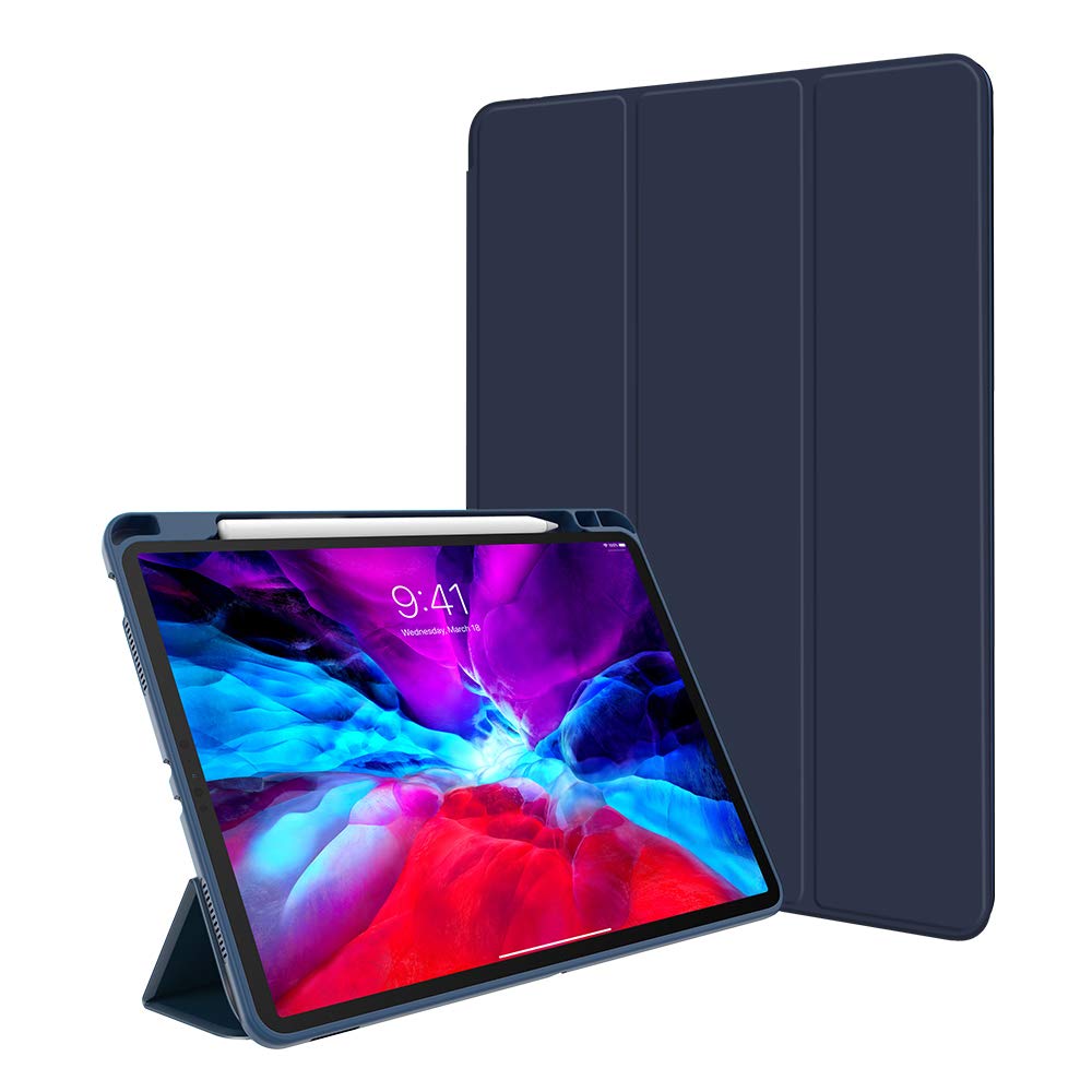 ProElite Smart Trifold Flip Case Cover for Apple iPad Air 4th/5th Gen 10.9 inch with Pencil Holder, Soft Flexible Back Cover, Dark Blue