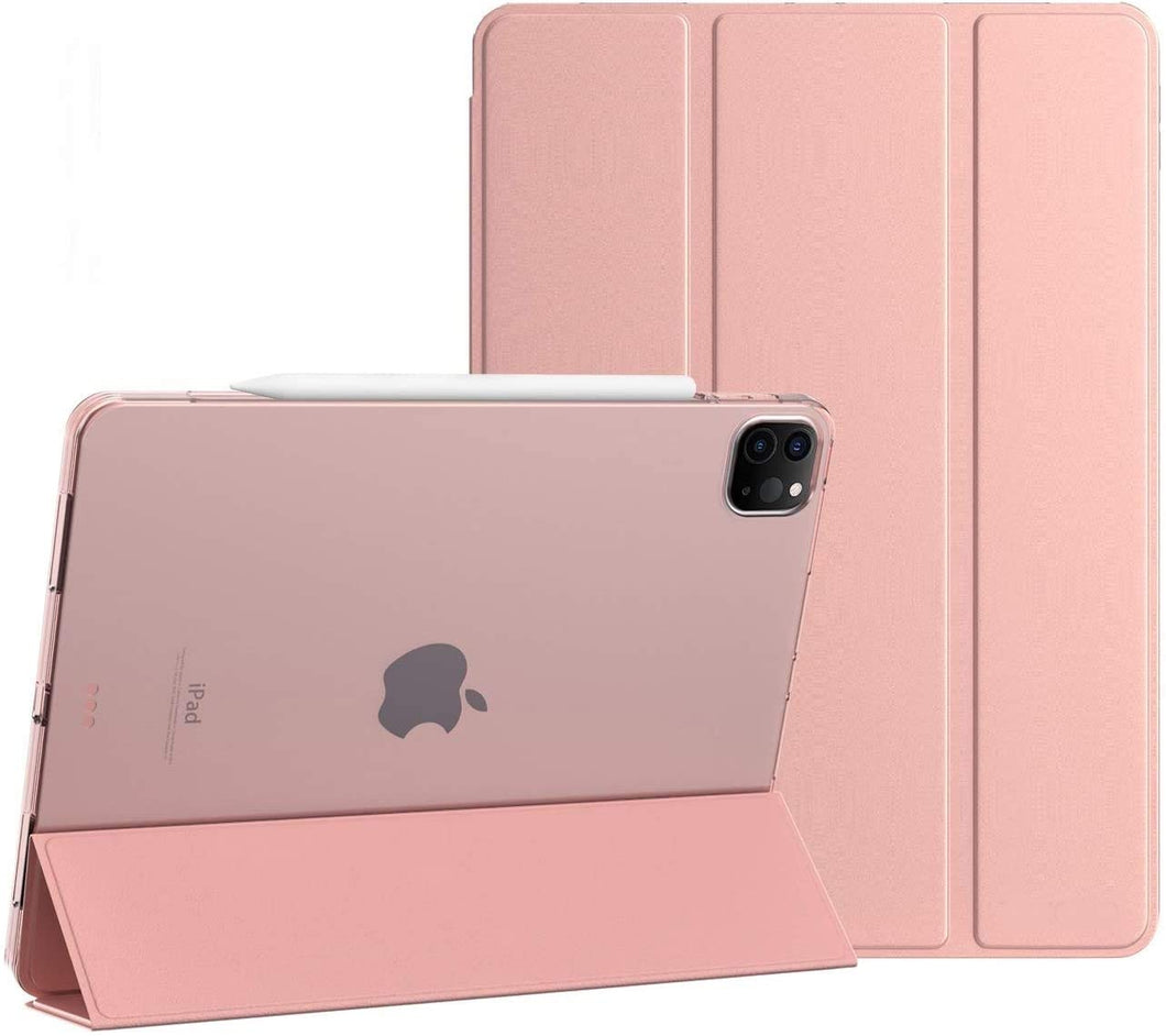 ProElite Smart Flip Case Cover for Apple iPad pro 12.9 2020 ,Translucent & Hard Back, Rose Gold [Support 2nd Gen Apple Pencil Charging]