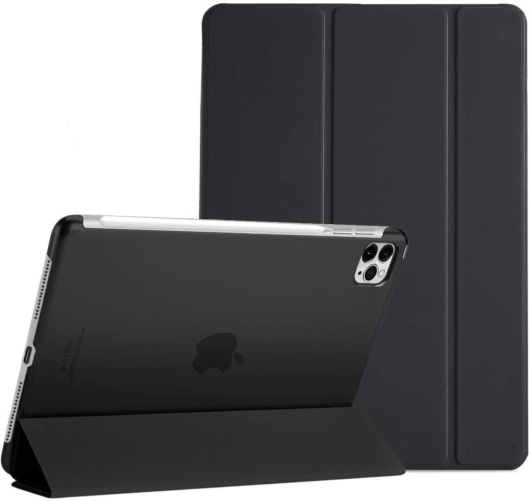 ProElite Smart Flip Case Cover for Apple iPad pro 12.9 2020 ,Translucent & Hard Back, Black