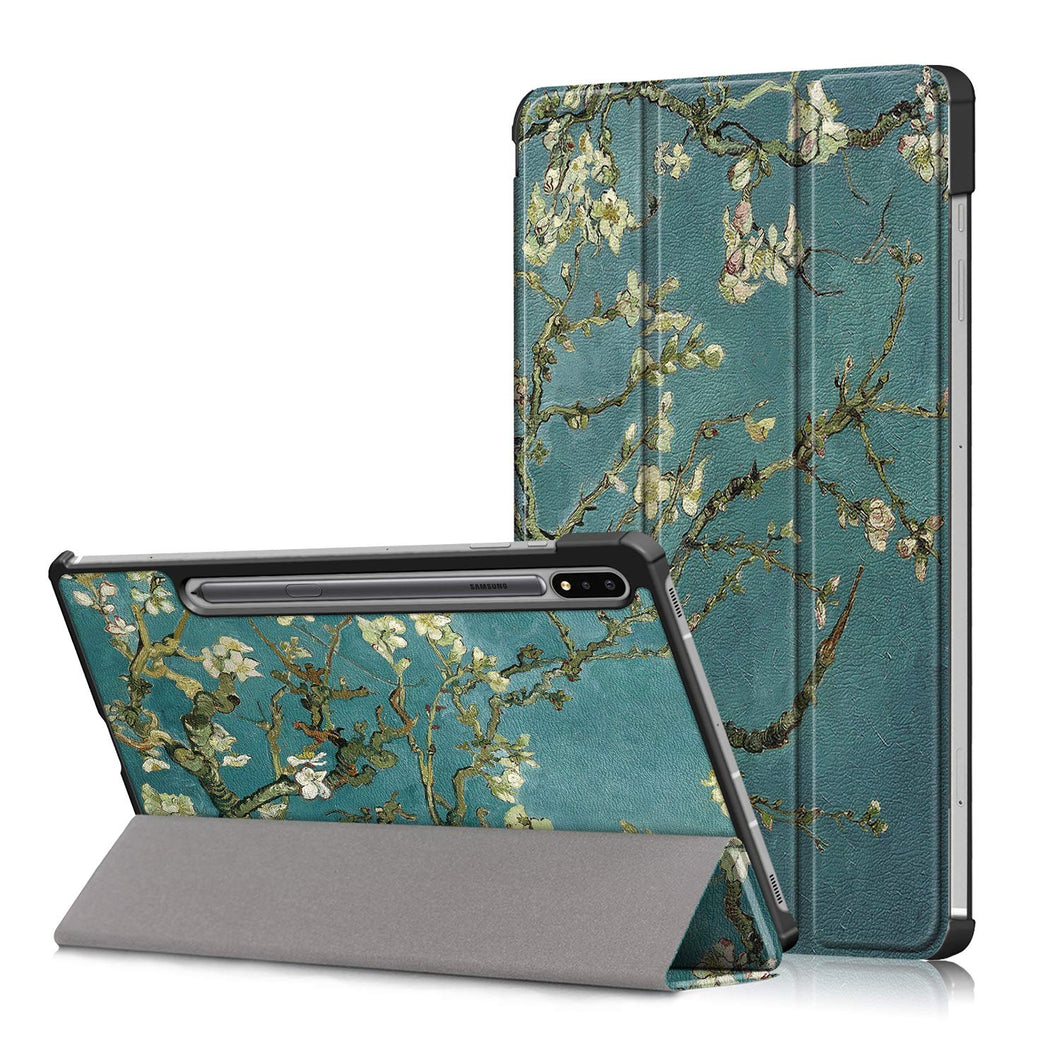ProElite Smart Trifold Flip case Cover for Samsung Galaxy Tab S8 Plus/S7 Plus/S7 FE 12.4 inch [SM-T970/T975/T976/T735/X800/X806], Support S Pen Magnetic Attachment [Flowers]