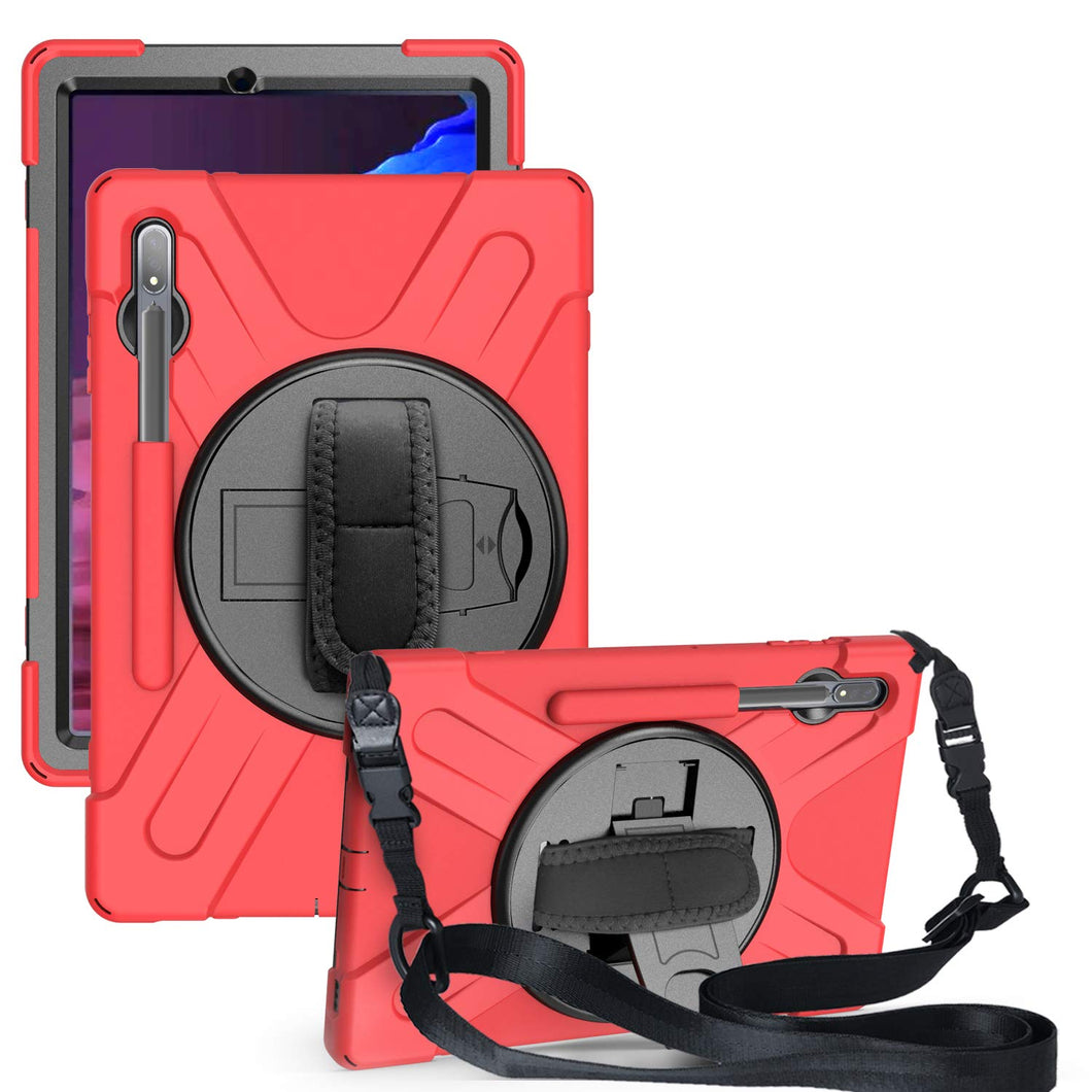 ProElite Rugged 3 Layer Armor case Cover for Samsung Galaxy Tab S8 Plus/ S7 Plus 12.4 Inch SM-T970/T975/T976/X800/X806 with SPen Holder, Red