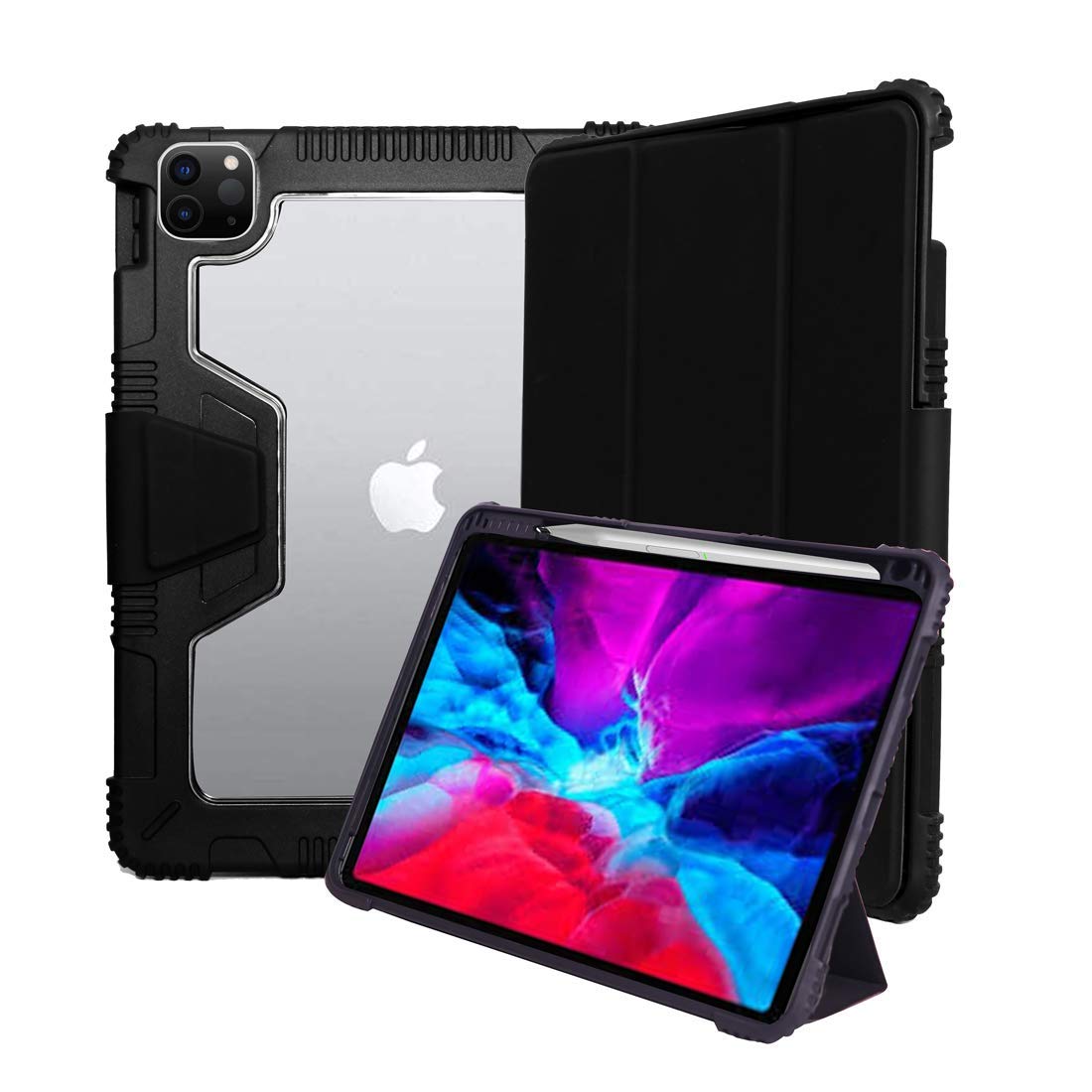 ProElite Rugged Shockproof Armor Smart flip case Cover for Apple iPad Air  4th/5th Gen with Pencil Holder, Black