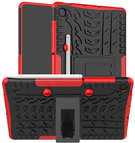 ProElite Shockproof Tough Heavy-Duty Armor Case with Pen Slot Cover for Samsung Galaxy Tab S6 Lite 10.4 Inch SM-P610/P615, Red