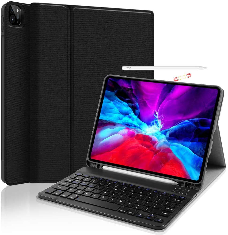 ProElite Detachable Wireless Bluetooth Keyboard Smart flip case Cover for  Apple iPad Pro 11 2021/2020/2018 with Pencil Holder, Black
