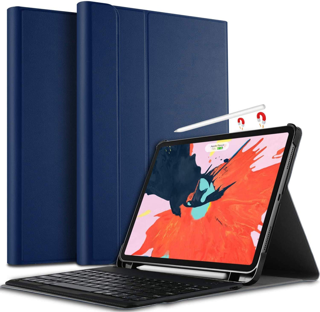ProElite Detachable Wireless Bluetooth Keyboard Smart flip case Cover for Apple iPad Pro 12.9 inch 2020 with Pencil Holder, Dark Blue
