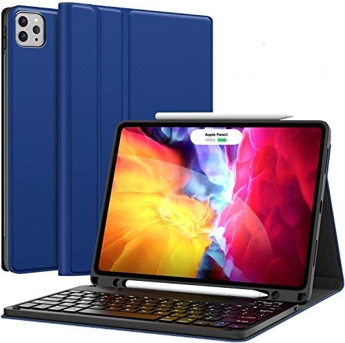 ProElite Detachable Wireless Bluetooth Keyboard Smart flip case Cover for Apple iPad Pro 11 2021/2020/2018 with Pencil Holder, Dark Blue