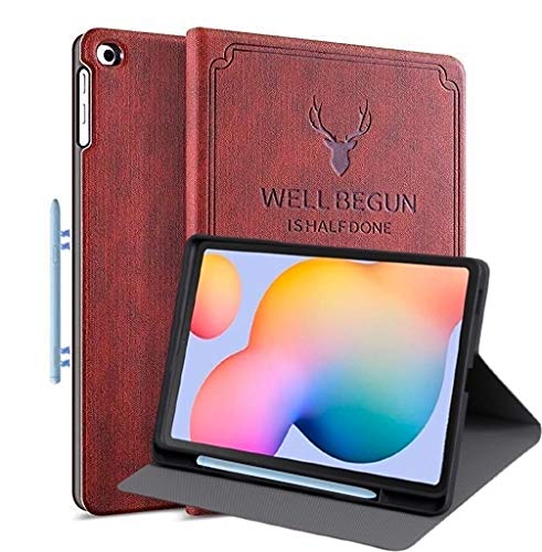ProElite Deer Smart Flip case Cover for Samsung Galaxy Tab S6 Lite 10.4 Inch SM-P610/P615 with S Pen Holder , Wine Red