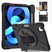 Load image into Gallery viewer, ProElite Rugged 3 Layer Armor case Cover for Apple iPad Air 4th/5th Gen 10.9&quot; with Hand Grip, Pencil Holder and Rotating Kickstand, Black
