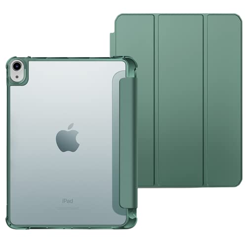 ProElite Smart Flip Case Cover for Apple iPad 10th Generation 10.9 inch 2022, Colored Soft Edge & Transparent Frosted Back with Pencil Holder, Dark Green
