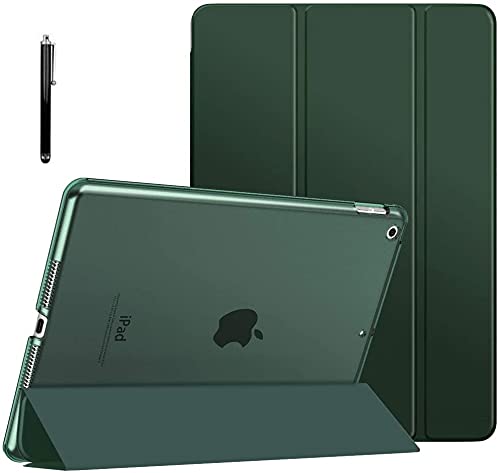 ProElite Smart Flip Case Cover for Apple ipad 7th/8th/9th Gen (2021) 10.2 inch with Stylus Pen, Translucent & Hard Back, Dark Green