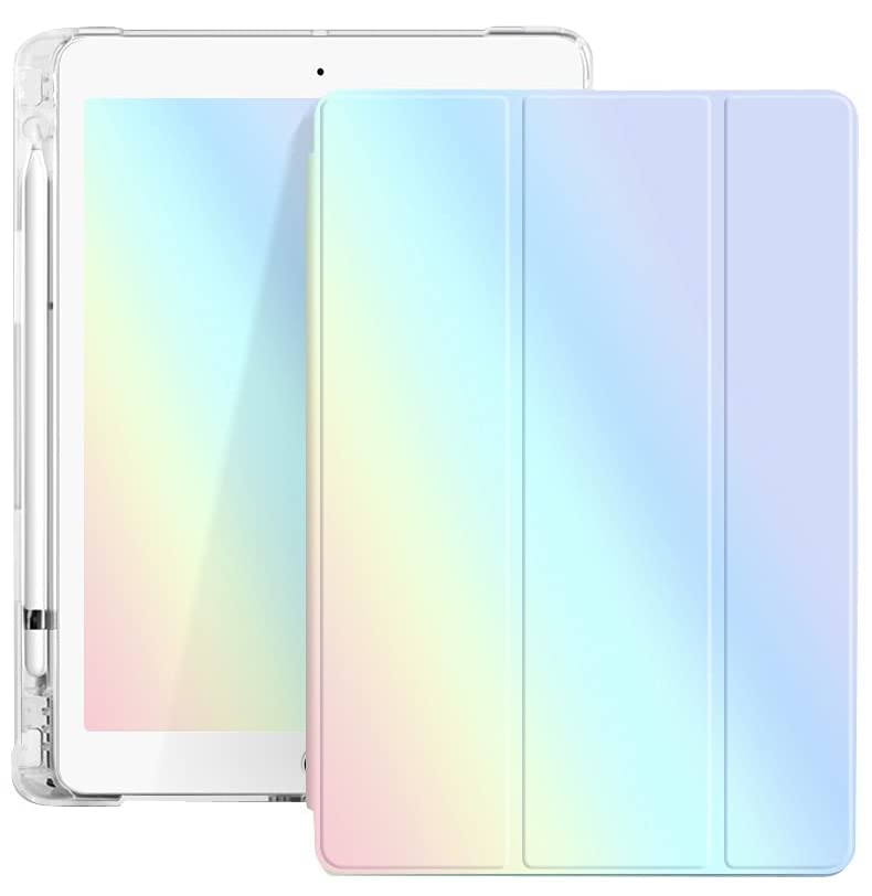 ProElite Smart Flip Case Cover for Apple iPad Pro 12.9 inch 5th Gen 2021, Transparent Soft Back with Pencil Holder, Colorful