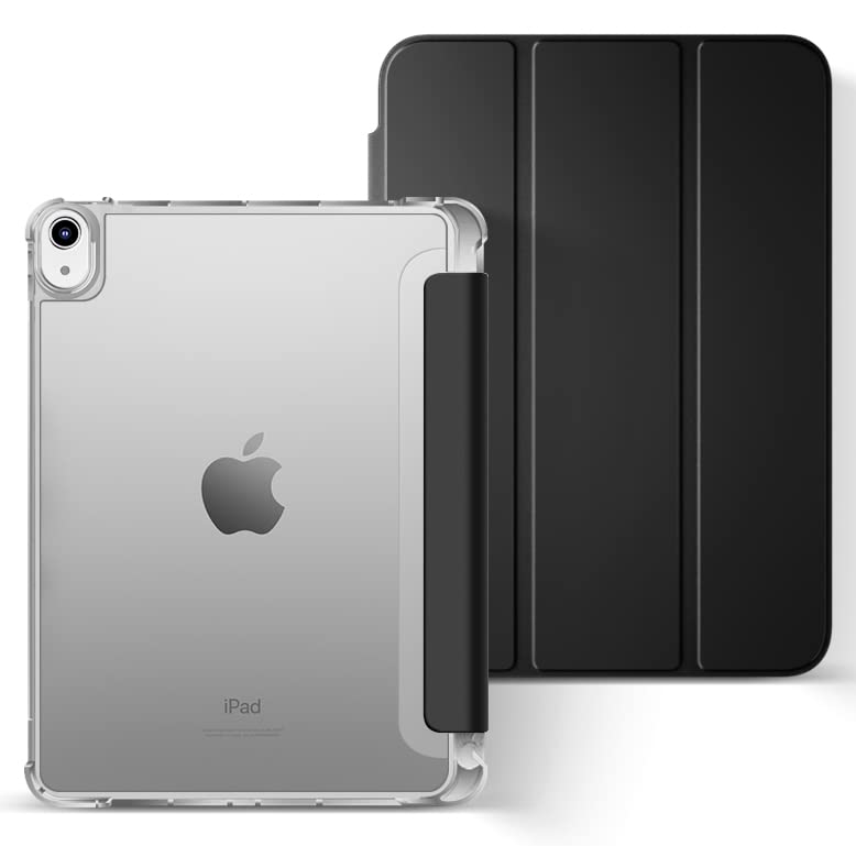 ProElite Smart Flip Case Cover for Apple iPad 10th Generation 10.9 inch 2022, Clear Soft Edge & Transparent Frosted Back with Pencil Holder, Black