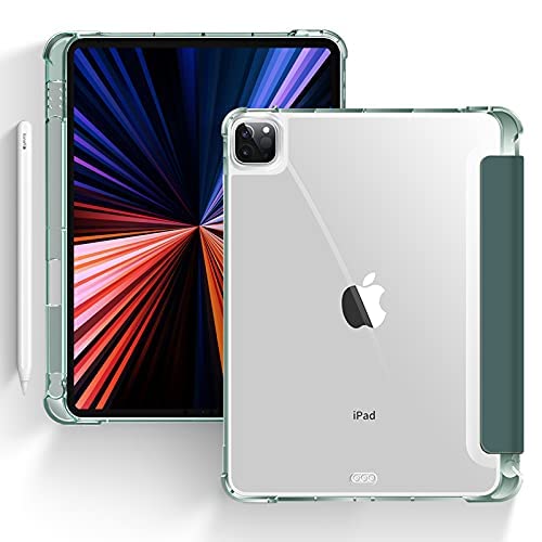 ProElite Smart Flip Case Cover for Apple iPad Mini 6 (8.3 inch 6th Gen), Clear Soft Back with Pencil Holder, Dark Green