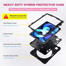 Load image into Gallery viewer, ProElite Rugged 3 Layer Armor case Cover for Apple iPad Air 4th/5th Gen 10.9&quot; with Hand Grip, Pencil Holder and Rotating Kickstand, Black
