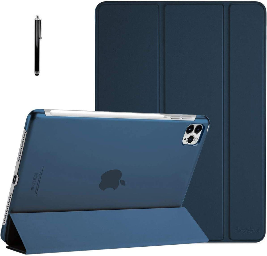 ProElite Smart Flip Case Cover for Apple iPad pro 11 2020 2nd Gen with Stylus Pen, Translucent & Hard Back, Navy
