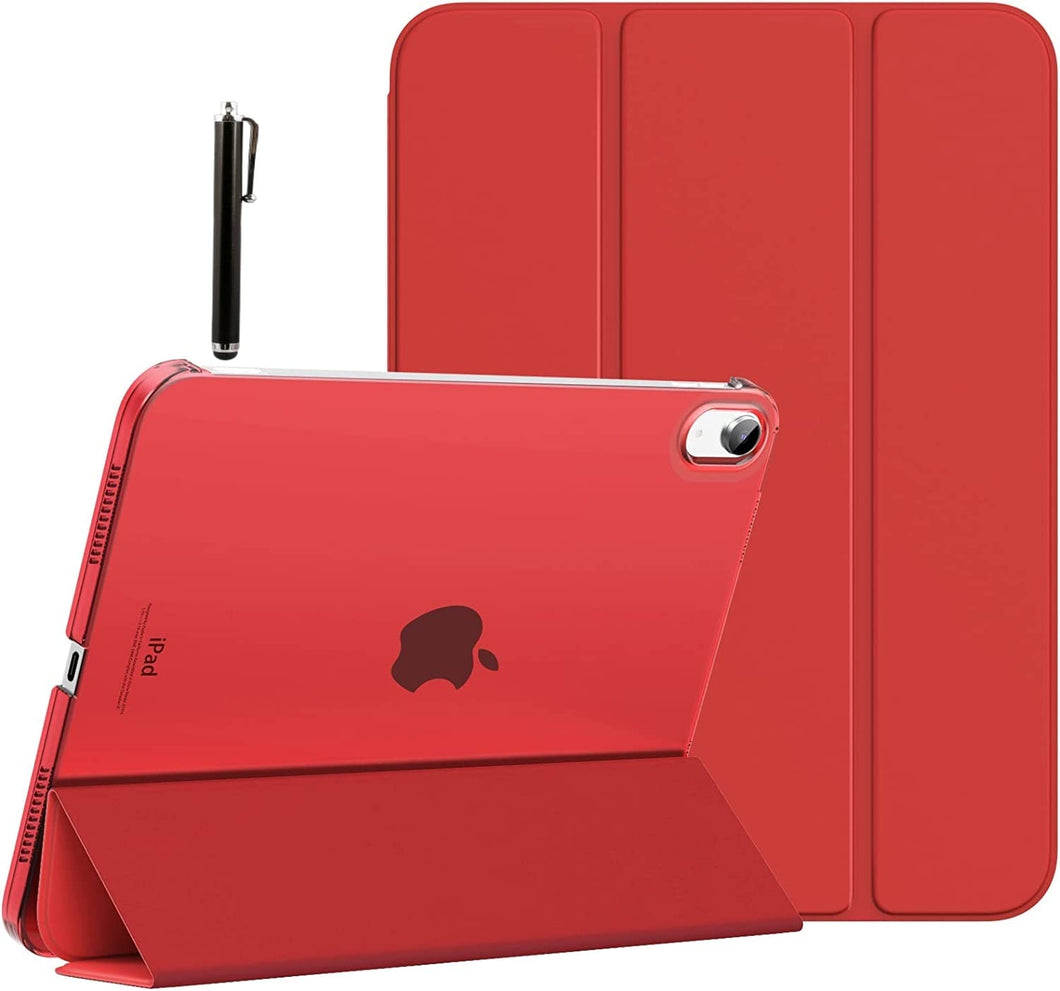 ProElite Smart Flip Case Cover for Apple iPad 10th Generation 10.9 inch 2022 Translucent & Hard Back with Stylus Pen, Red