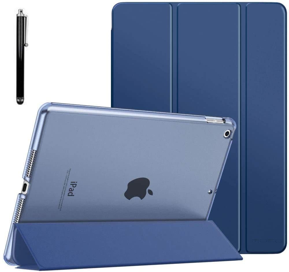 ProElite Smart Flip Case Cover for Apple ipad 7th/8th/9th Gen (2021) 10.2 inch  with Stylus Pen, Translucent & Hard Back, Dark Blue