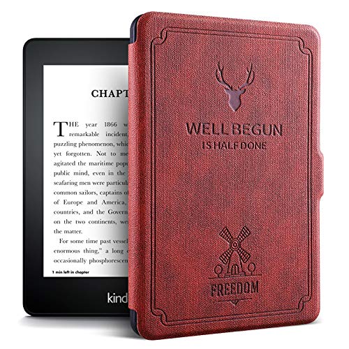 ProElite Designer Smart Flip case Cover for All New Amazon Kindle Paperwhite 10th Generation (Deer Wine Red)