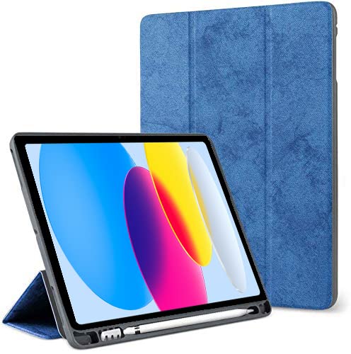 ProElite Smart PU Flip Case Cover for Apple iPad 10th Generation 10.9 inch 2022 with Pencil Holder, Dark Blue