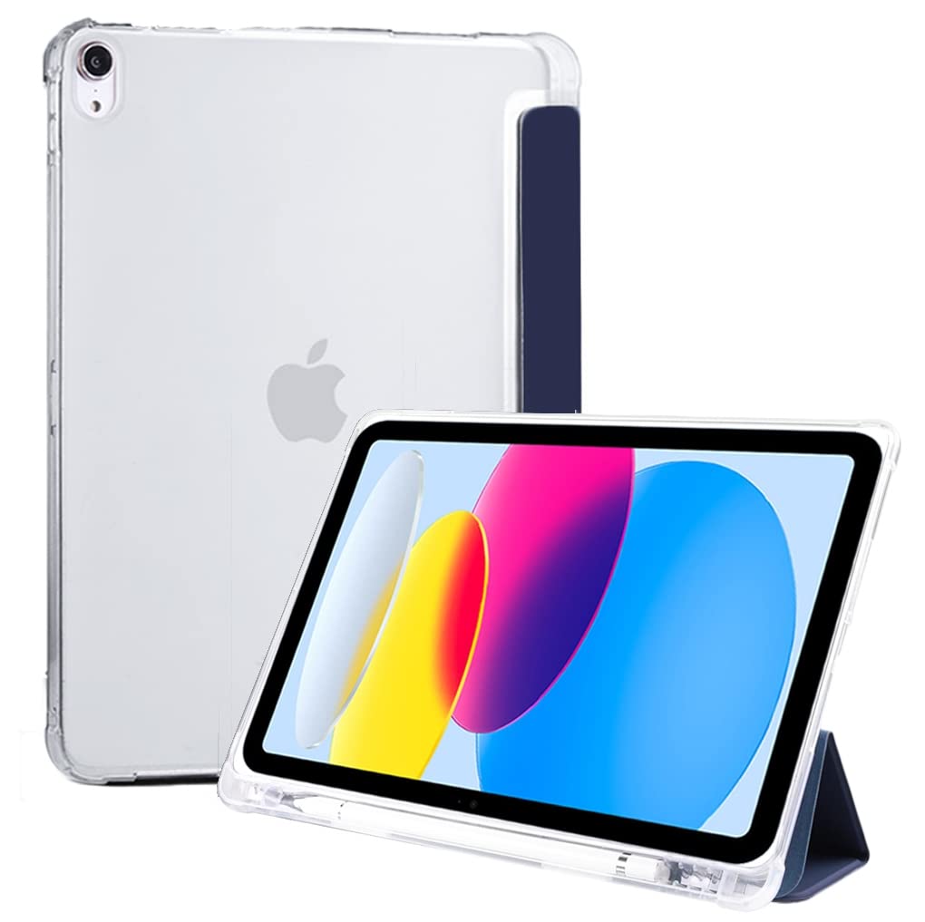 ProElite Smart Flip Case Cover for Apple iPad 10th Generation 10.9 inch 2022, Transparent Soft Back with Pencil Holder, Dark Blue