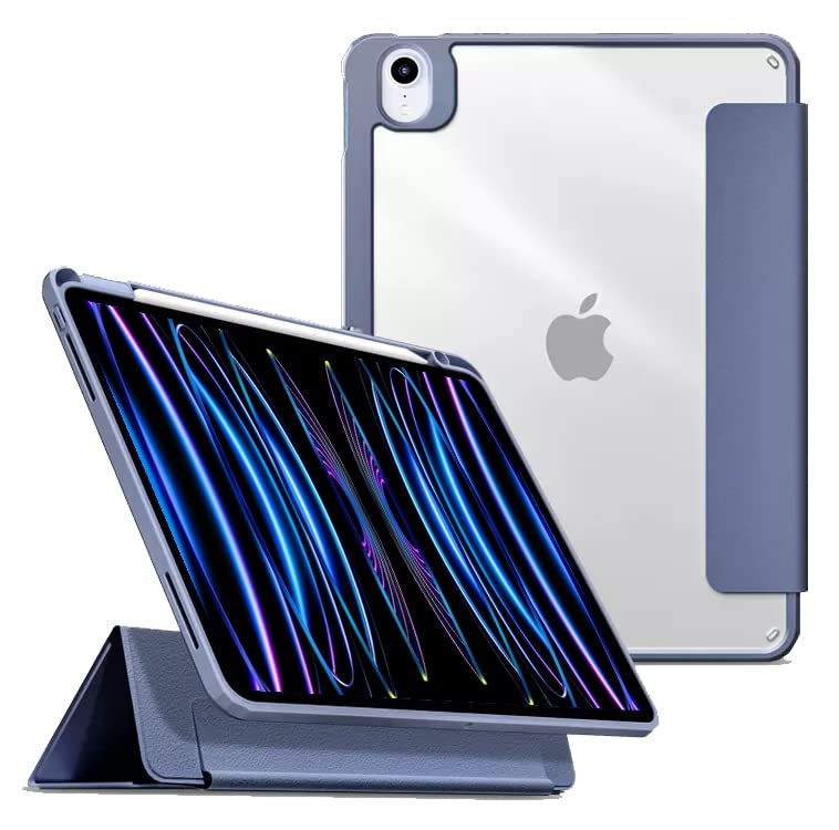 ProElite Hybrid Detachable Magnetic Case Cover for Apple iPad Pro 11 inch 2022/2021 4th/3rd Generation with Pencil Holder, Lavender [Transparent Back]