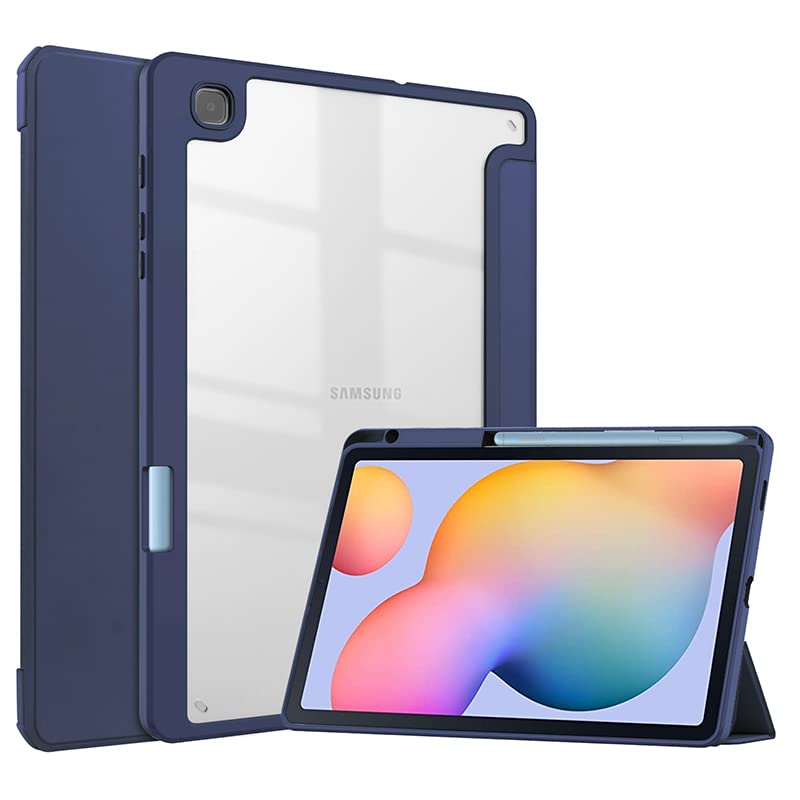 ProElite Smart Hybrid Case Cover for Samsung Galaxy Tab S6 Lite 10.4 Inch SM-P610/P615 with S Pen Holder, Dark Blue [Transparent Back]